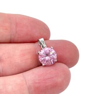 Estate Sterling Silver 925 Pink Cubic Zirconia Pendant